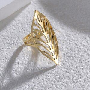 3/$35 14K Gold Plated Gold Leaf Ring Hollow Cutout Statement Jewelry Boho
